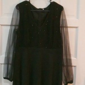 Black Formal Mid Length V-Neck Long Sleeve Dress NWT